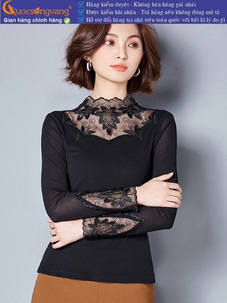Áo thun nữ cổ và tay phối ren GLA160