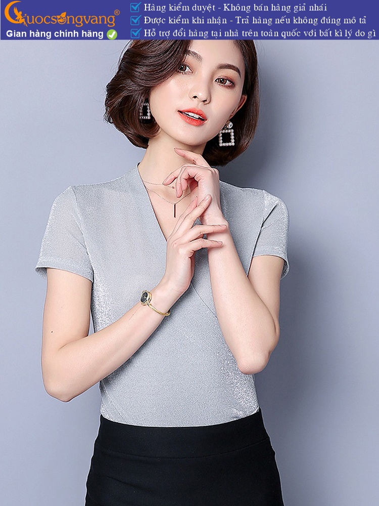 Áo nhung ánh kim hè thu cổ v ngắn tay GLA177