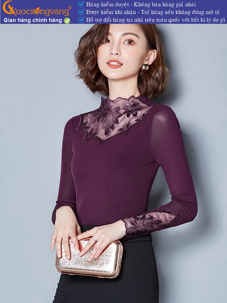 Áo thun nữ cổ và tay phối ren GLA160