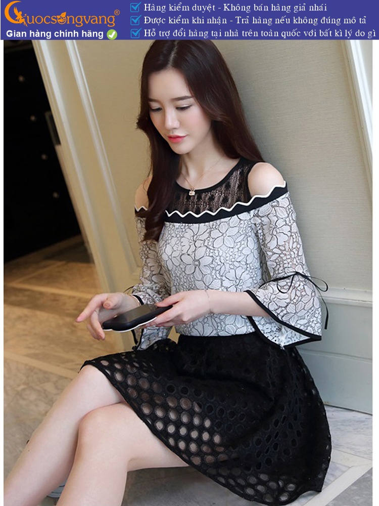 Áo ren nữ cổ lưới tay loe thân hai lớp GLA176