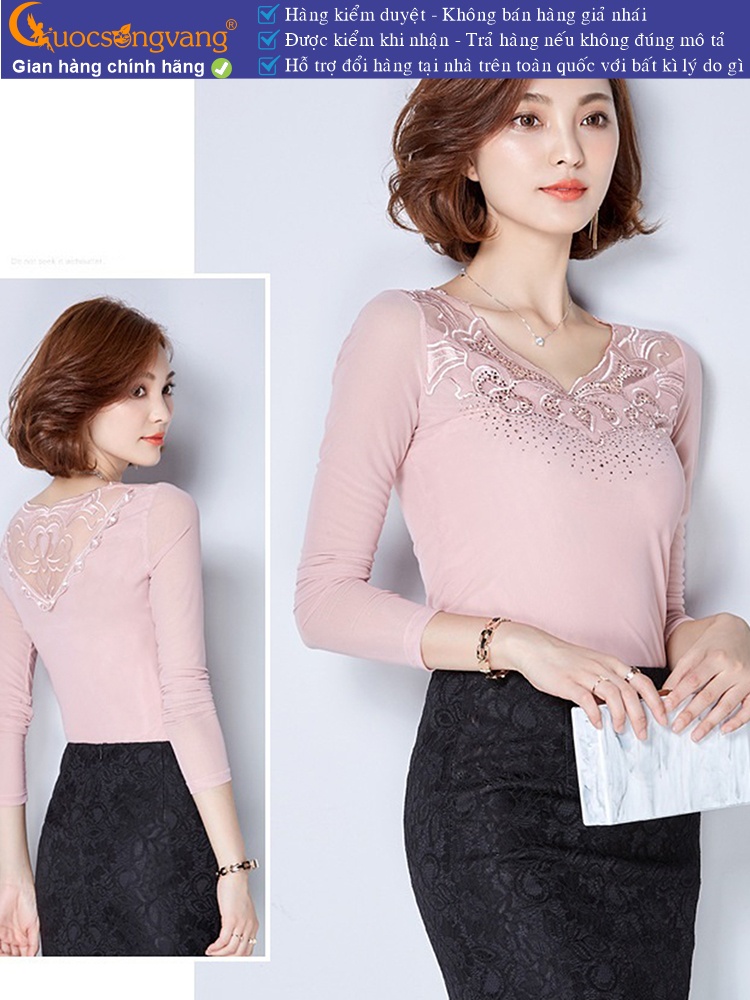 Áo thun nữ đính đá phối ren lưới GLA157