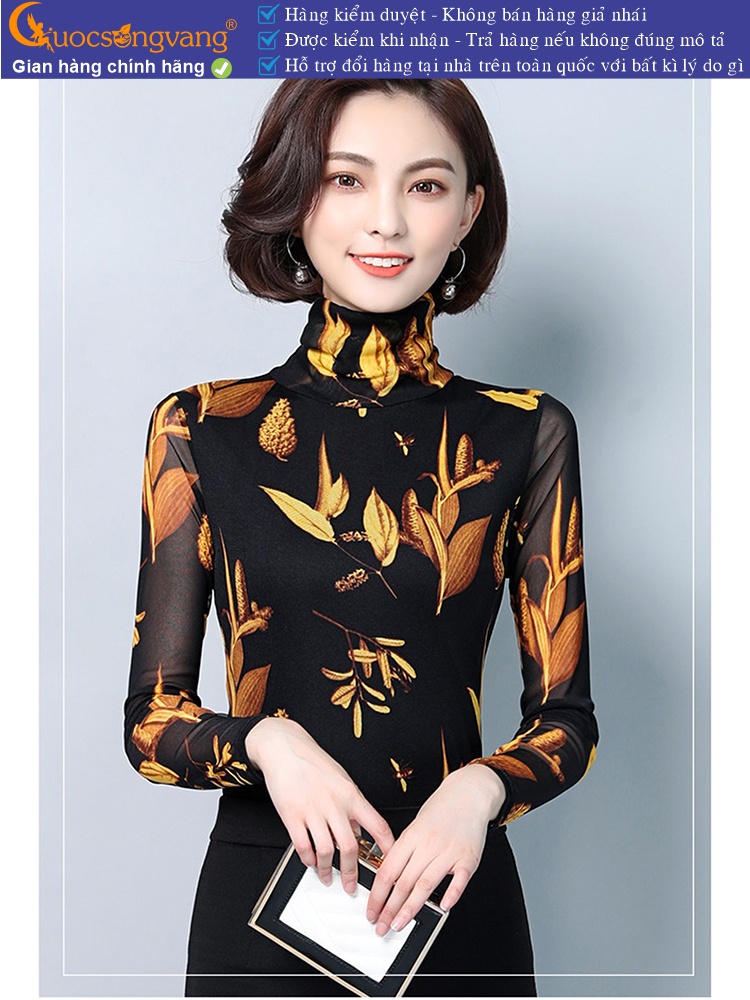 Áo thun cổ lọ dài tay in lá vàng GLA244
