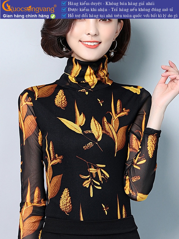 Áo thun cổ lọ dài tay in lá vàng GLA244