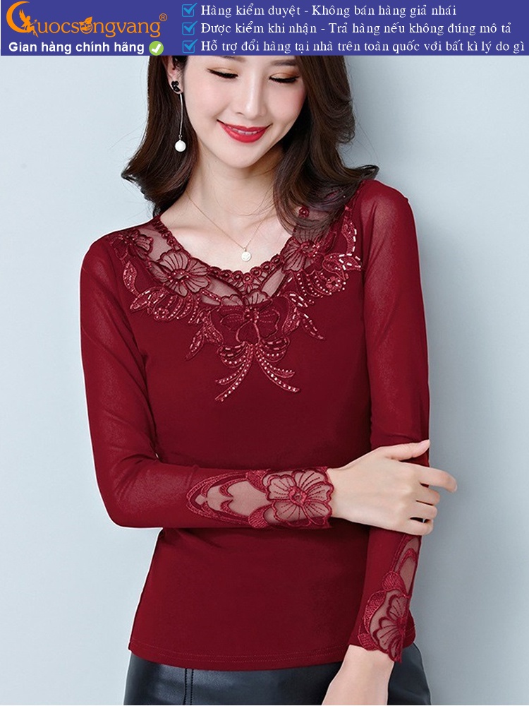 Áo thun nữ lưới dài tay phối ren GLA252