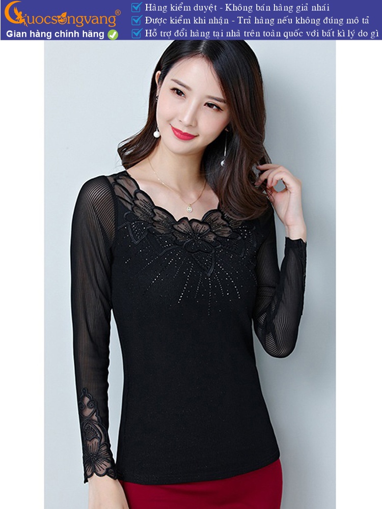 Áo thun nữ dài tay cổ tròn ren lưới GLA255