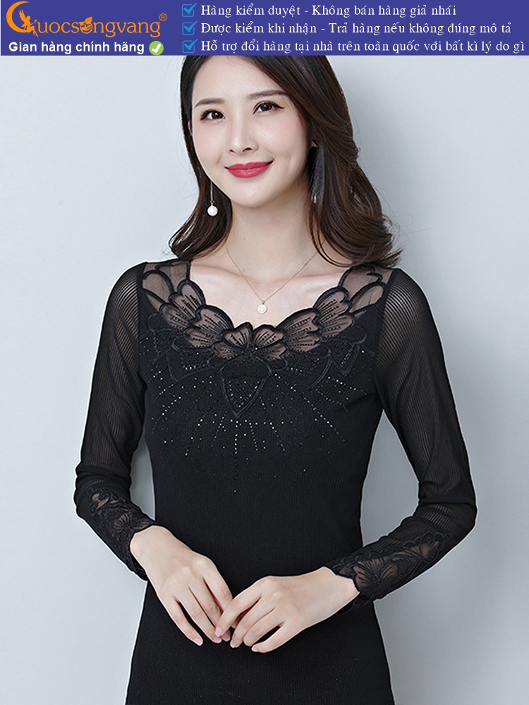 Áo thun nữ dài tay cổ tròn ren lưới GLA255