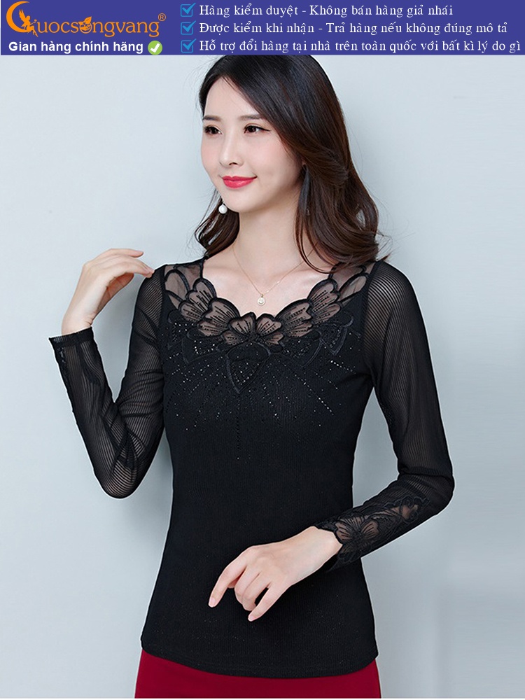 Áo thun nữ dài tay cổ tròn ren lưới GLA255