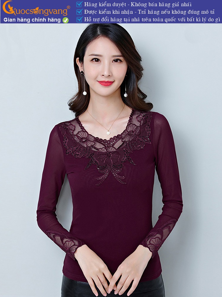 Áo thun nữ lưới dài tay phối ren GLA252