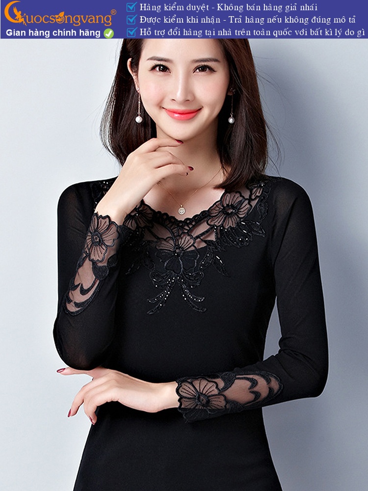 Áo thun nữ lưới dài tay phối ren GLA252