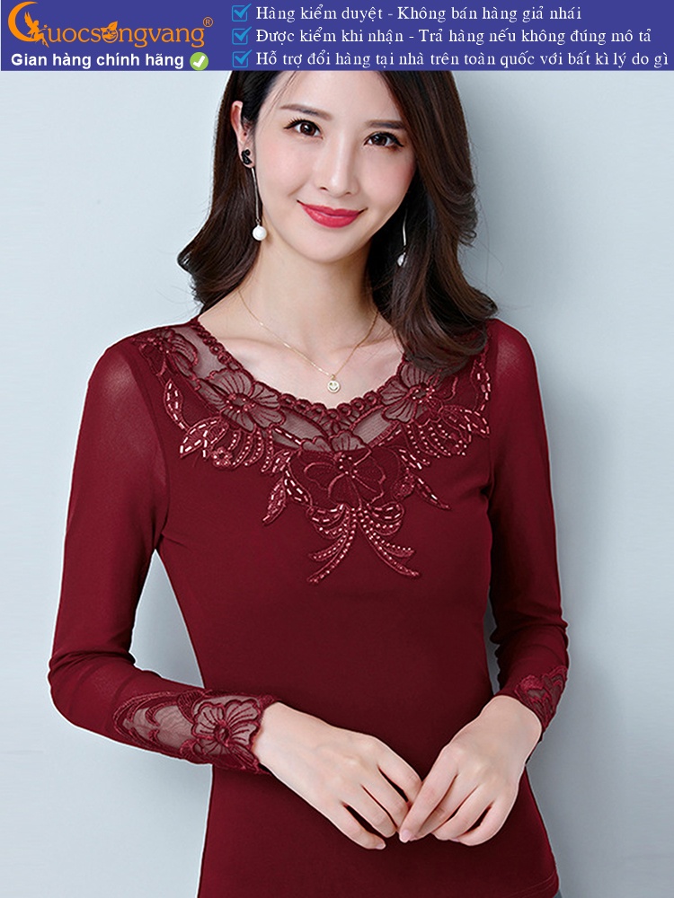 Áo thun nữ lưới dài tay phối ren GLA252