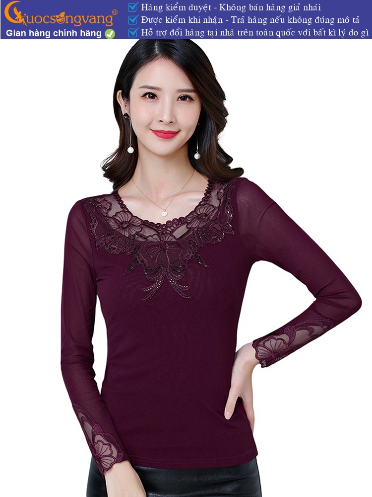 Áo thun nữ lưới dài tay phối ren GLA252