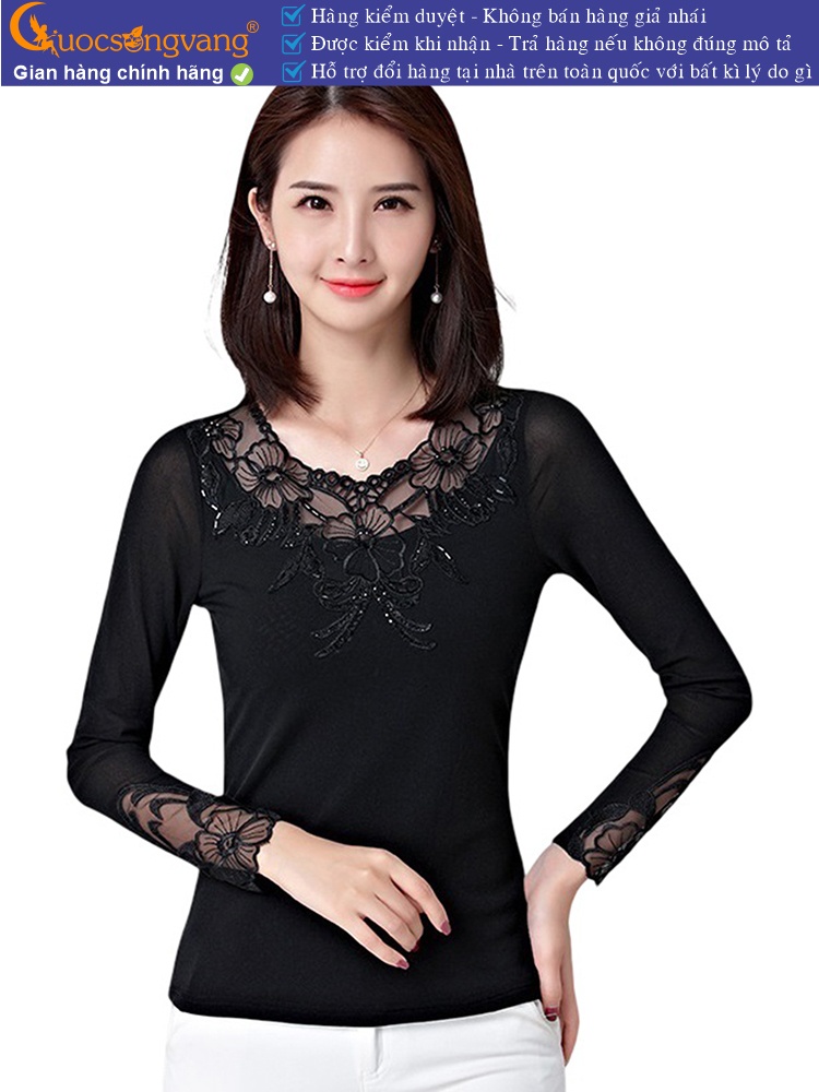 Áo thun nữ lưới dài tay phối ren GLA252