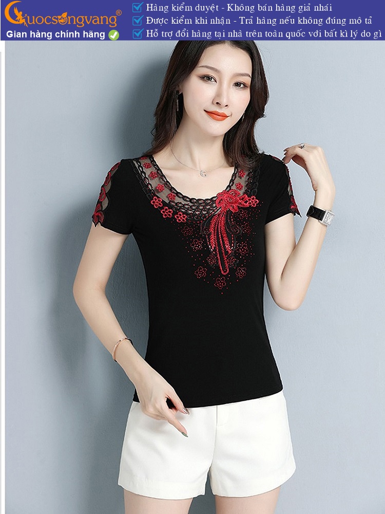 Áo thun nữ ngắn tay thêu đính đá GLA268