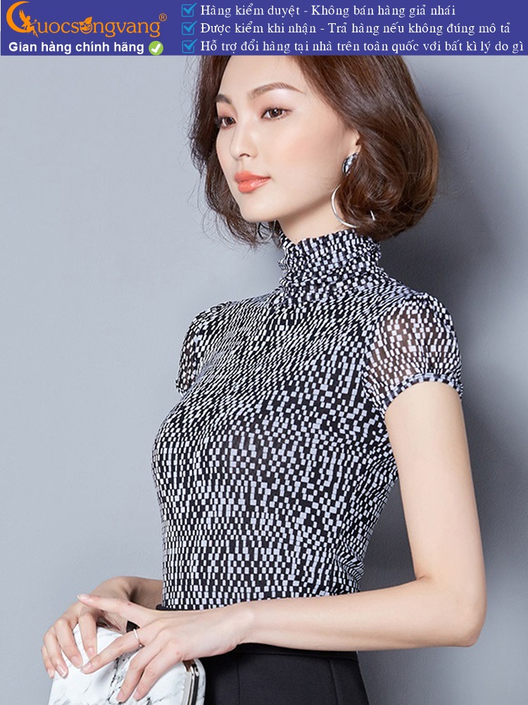 Áo thun nữ hình học kiểu cổ cao ngắn tay GLA266