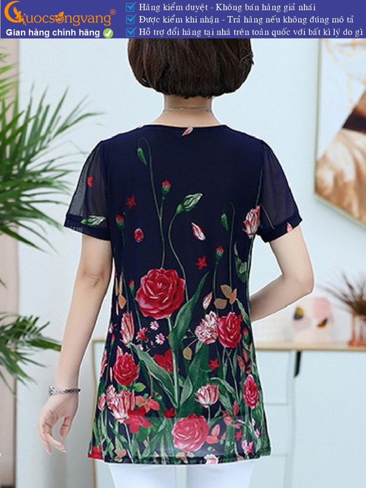 Áo kiểu trung niên big size in hoa dáng dài đính cườm GLA258