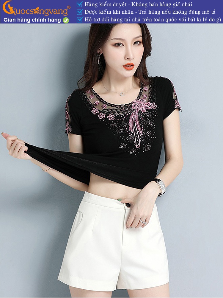 Áo thun nữ ngắn tay thêu đính đá GLA268