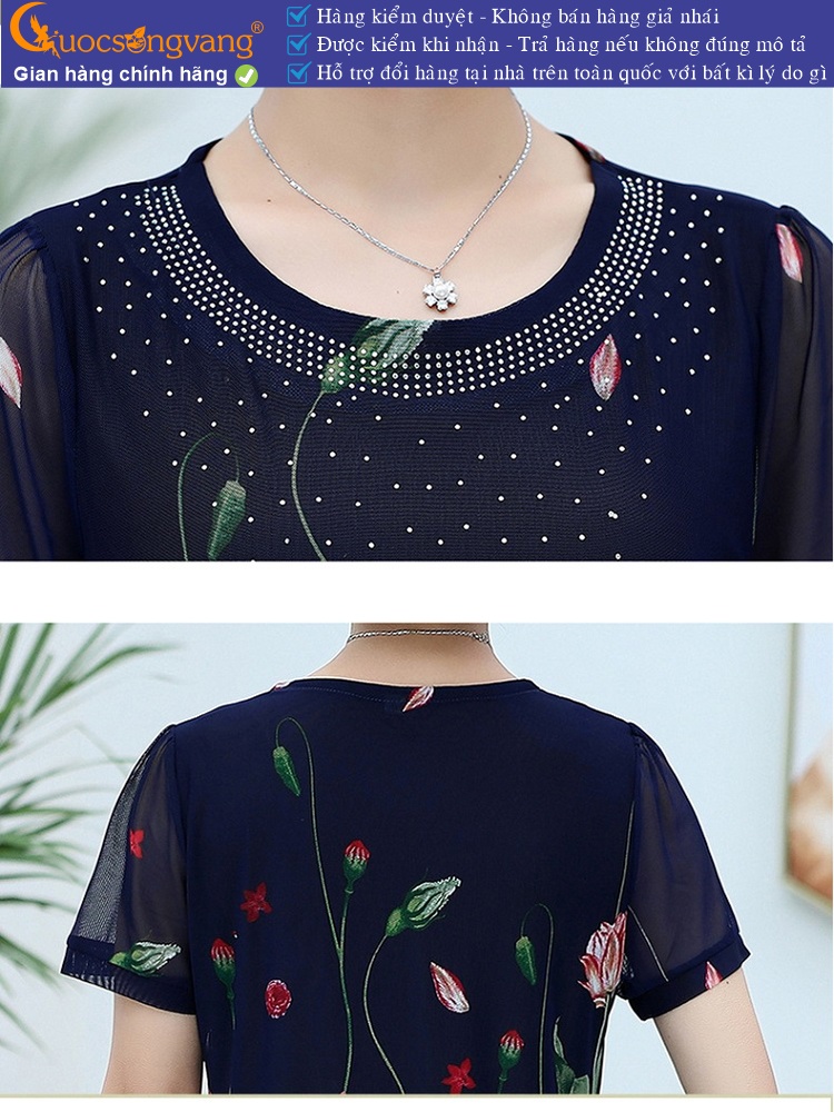 Áo kiểu trung niên big size in hoa dáng dài đính cườm GLA258