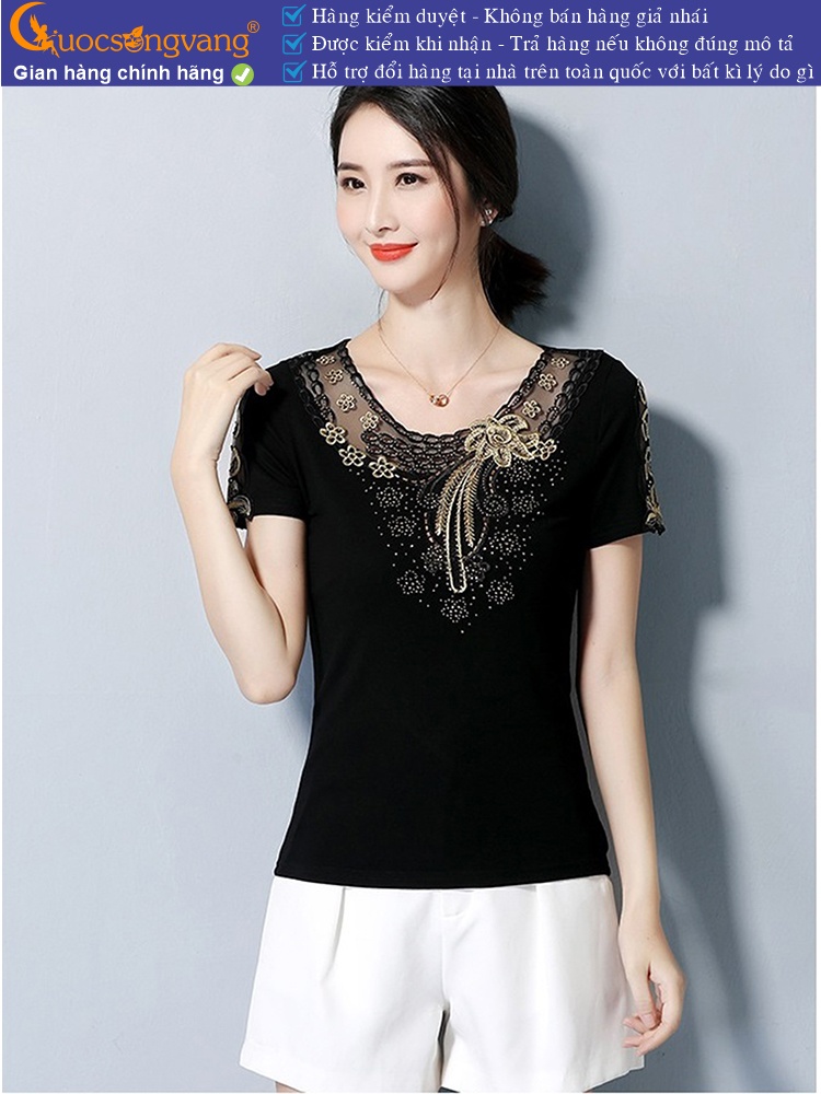 Áo thun nữ ngắn tay thêu đính đá GLA268