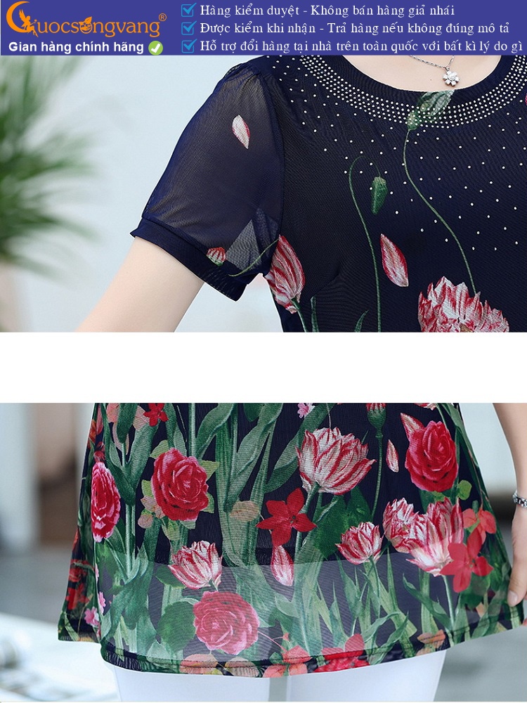 Áo kiểu trung niên big size in hoa dáng dài đính cườm GLA258