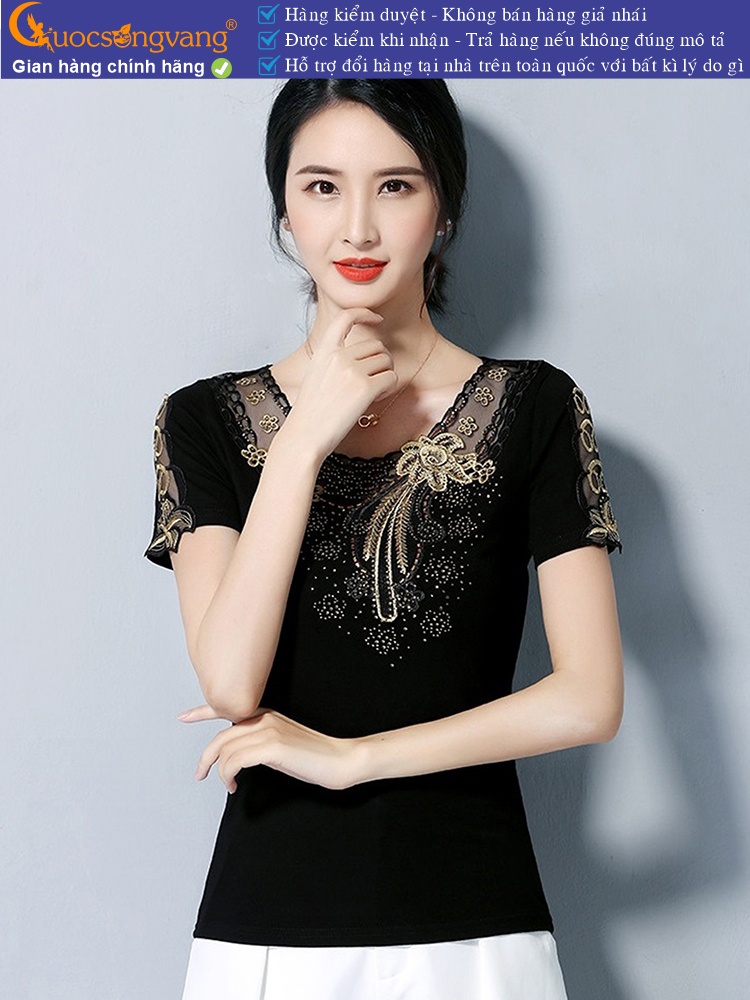Áo thun nữ ngắn tay thêu đính đá GLA268