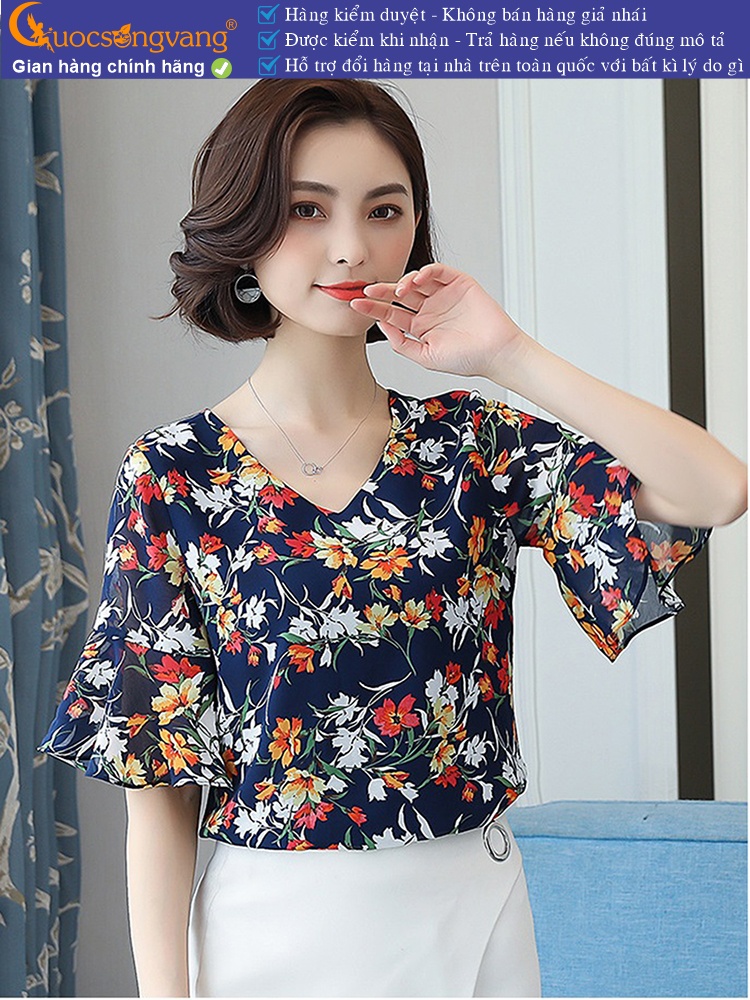 Áo nữ tay loe chiffon cổ tim dáng suông GLA265
