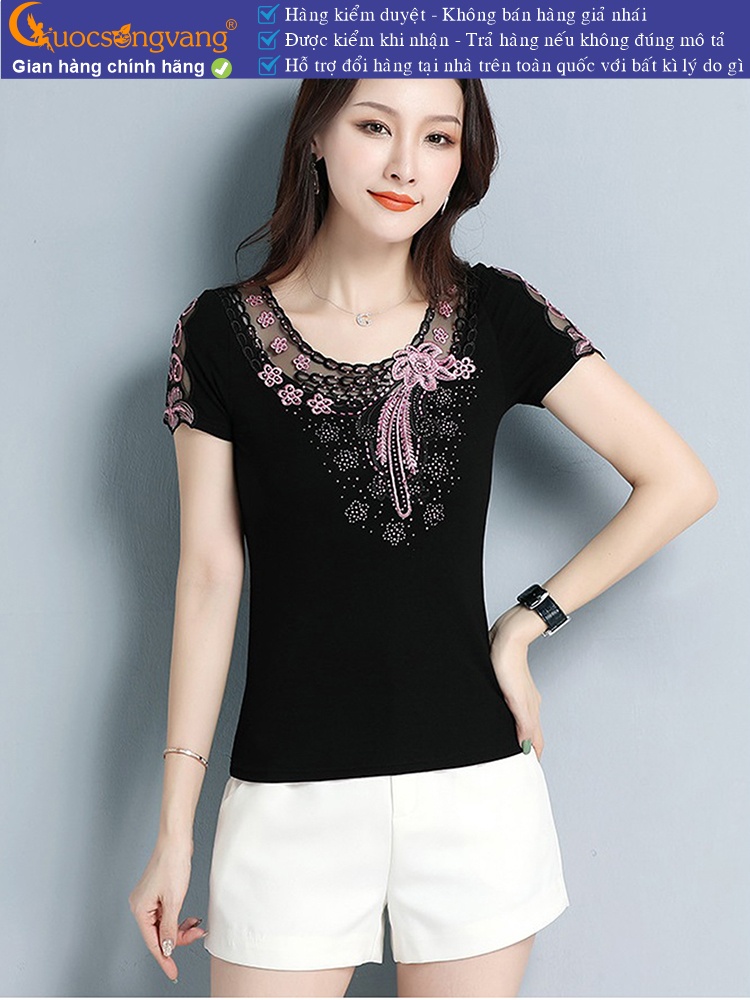 Áo thun nữ ngắn tay thêu đính đá GLA268