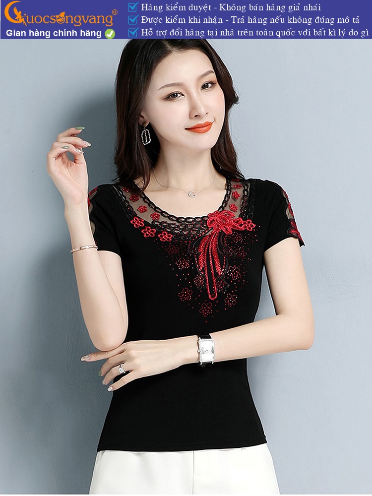 Áo thun nữ ngắn tay thêu đính đá GLA268