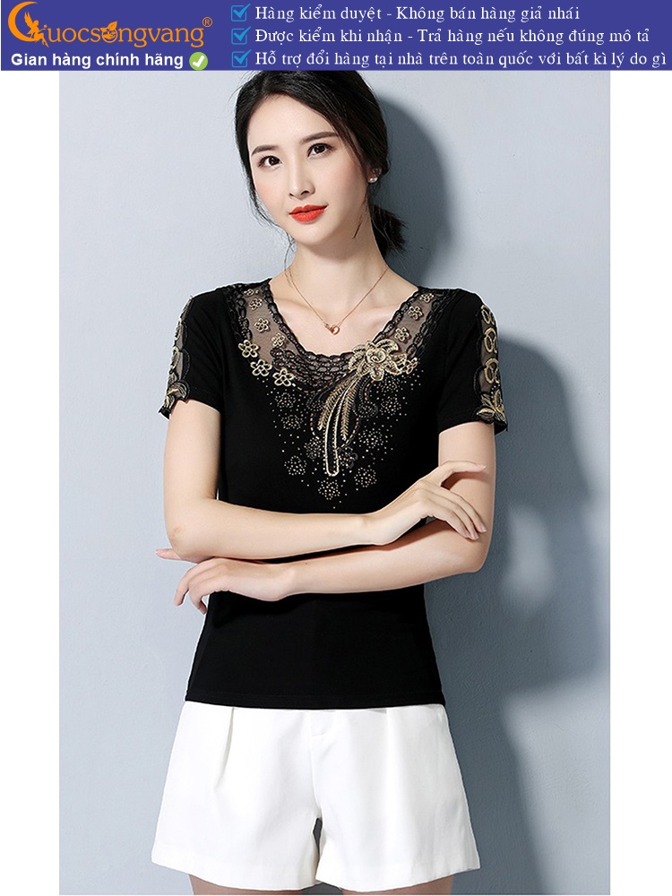 Áo thun nữ ngắn tay thêu đính đá GLA268