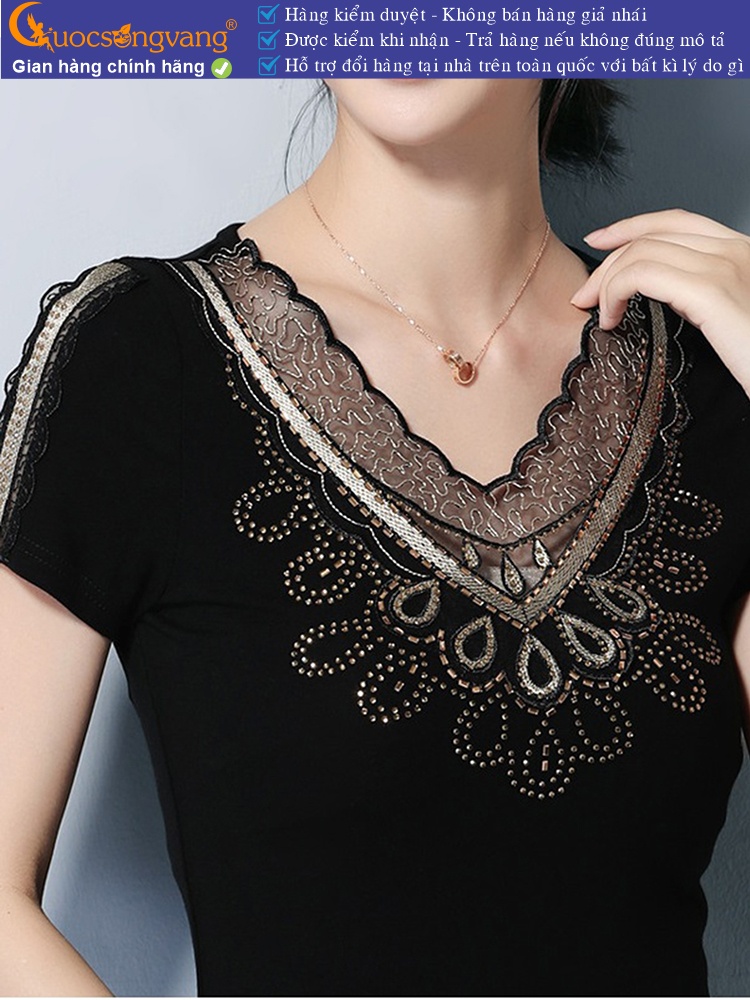 Áo thun nữ kiểu cổ tim đính đá GLA262