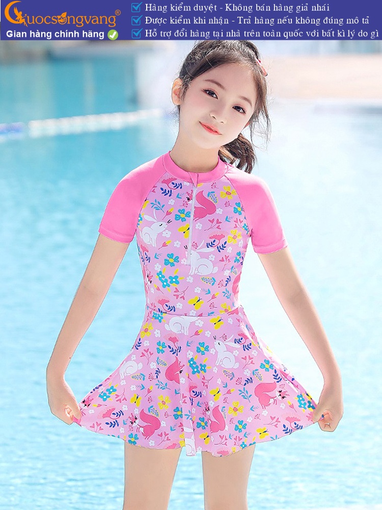 Đồ bơi bé gái liền thân in hoa khóa trước quần rời GLSWIM103