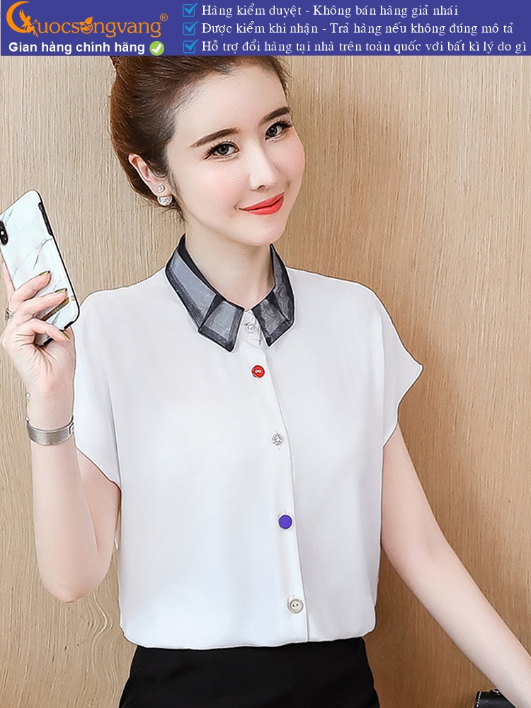 Áo sơ mi nữ có cổ không tay nút màu GLA274