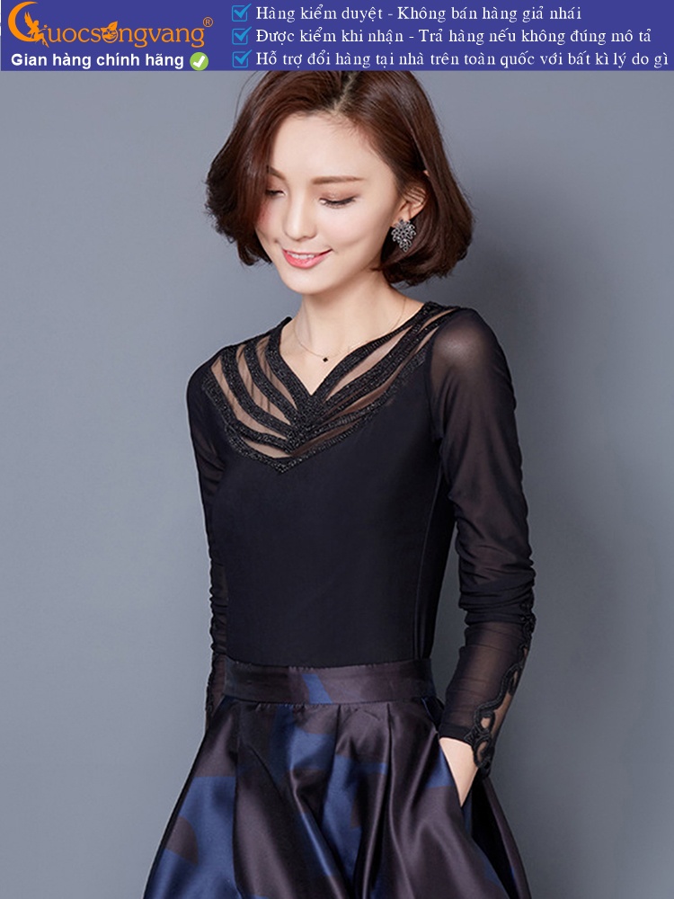 Áo thun nữ hai lớp dài tay cổ ren GLA253