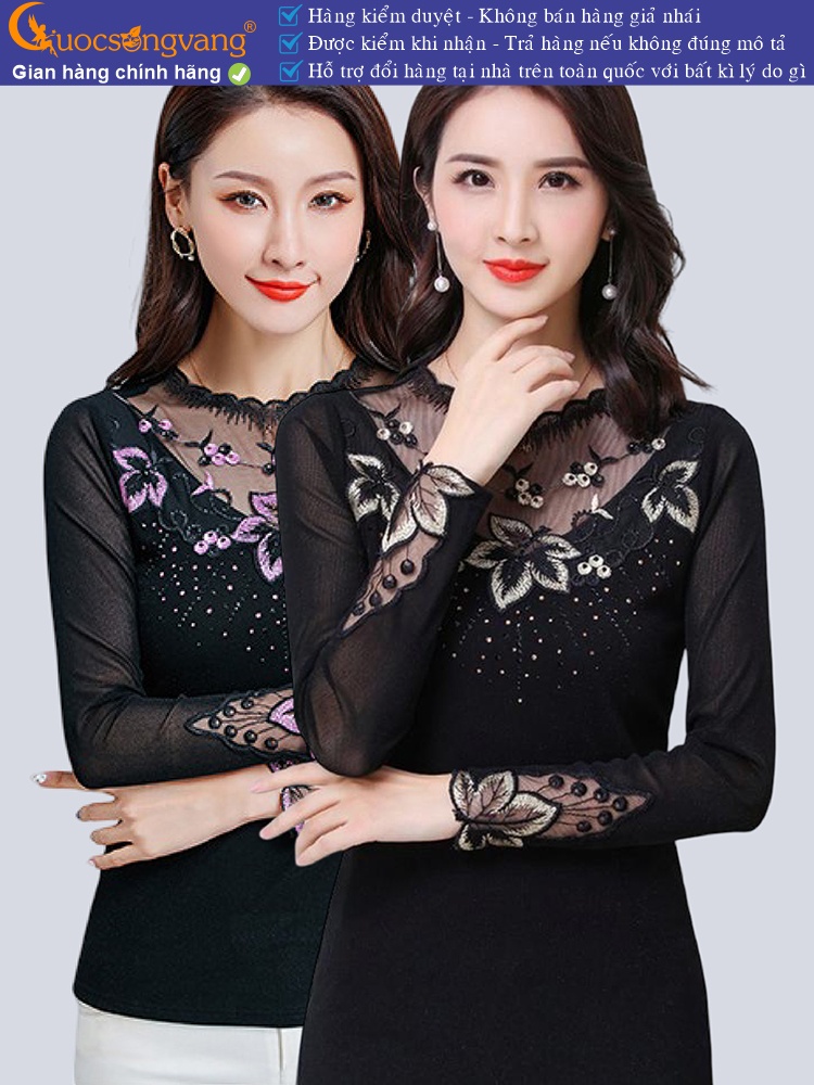 áo thun nữ thêu ren lưới dài tay GLA283