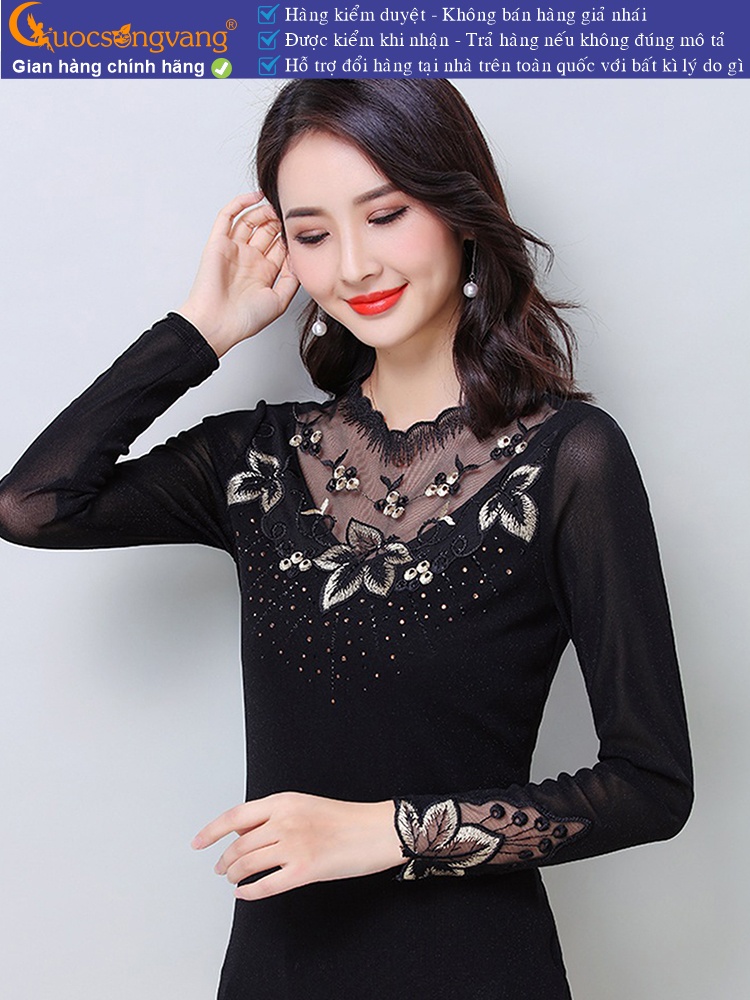 áo thun nữ thêu ren lưới dài tay GLA283