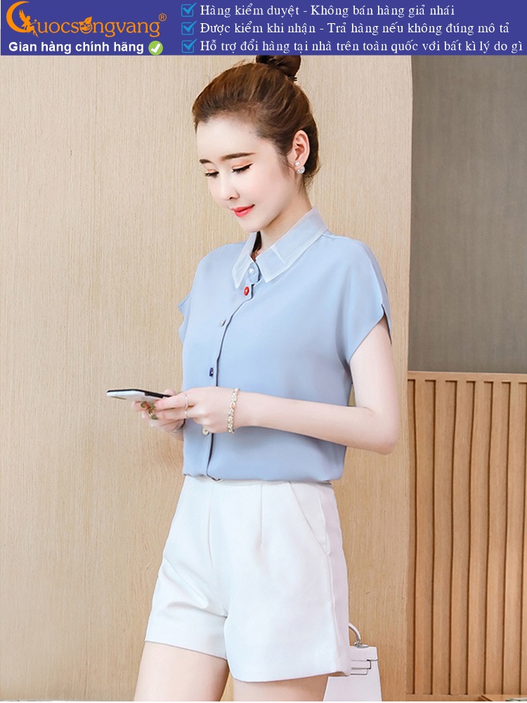 Áo sơ mi nữ có cổ không tay nút màu GLA274