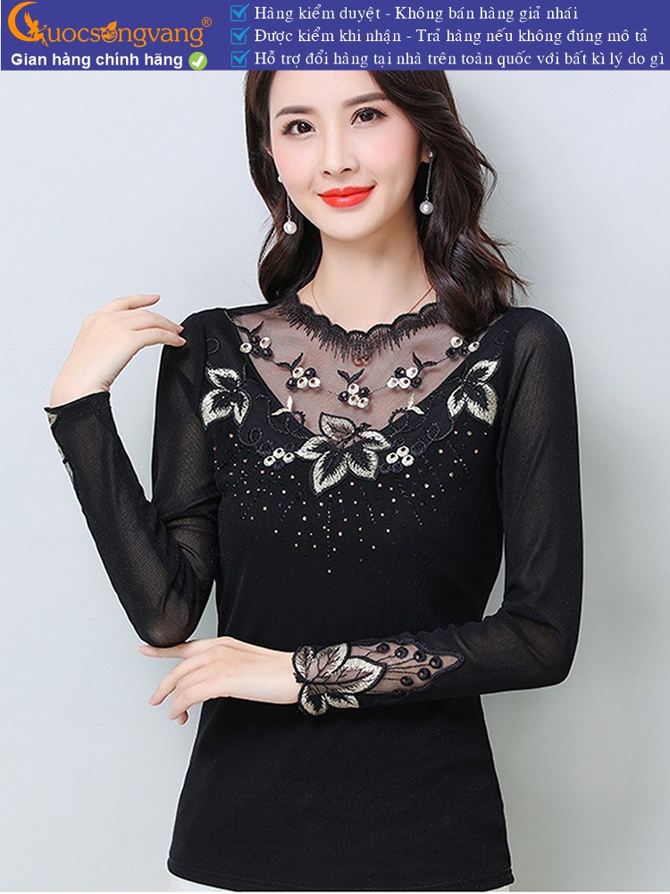 áo thun nữ thêu ren lưới dài tay GLA283