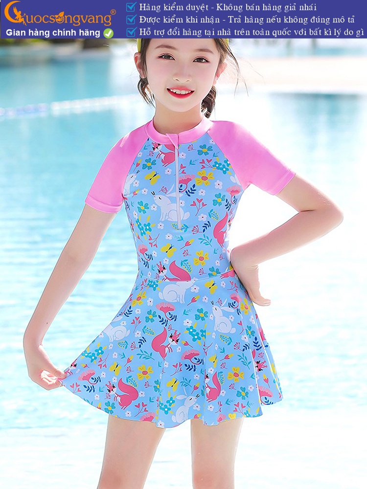 Đồ bơi bé gái liền thân in hoa khóa trước quần rời GLSWIM103