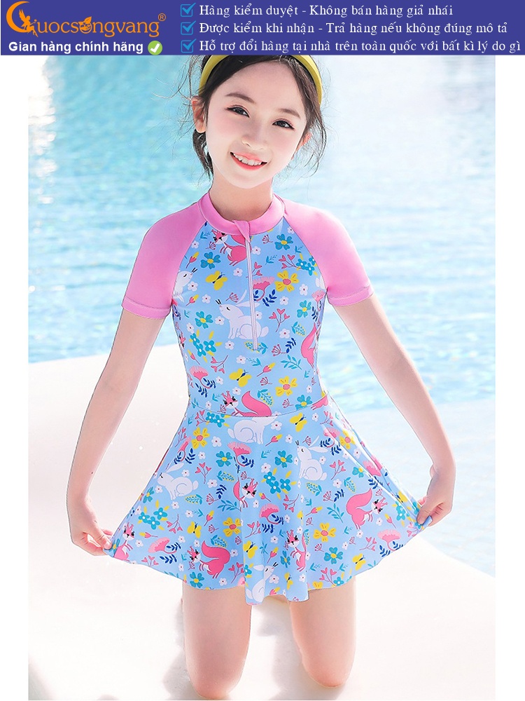Đồ bơi bé gái liền thân in hoa khóa trước quần rời GLSWIM103