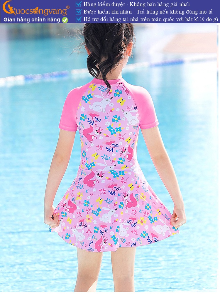 Đồ bơi bé gái liền thân in hoa khóa trước quần rời GLSWIM103