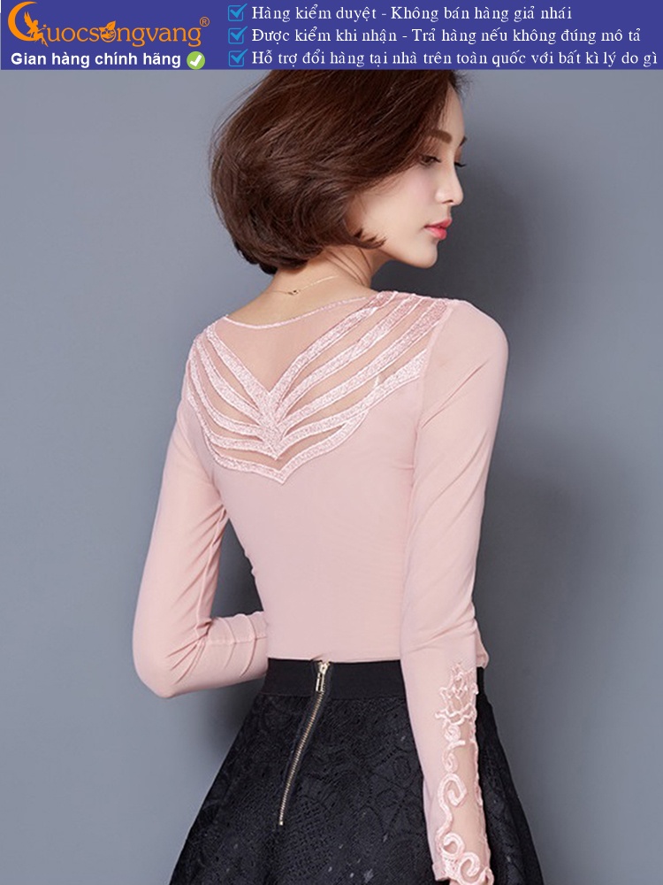Áo thun nữ hai lớp dài tay cổ ren GLA253