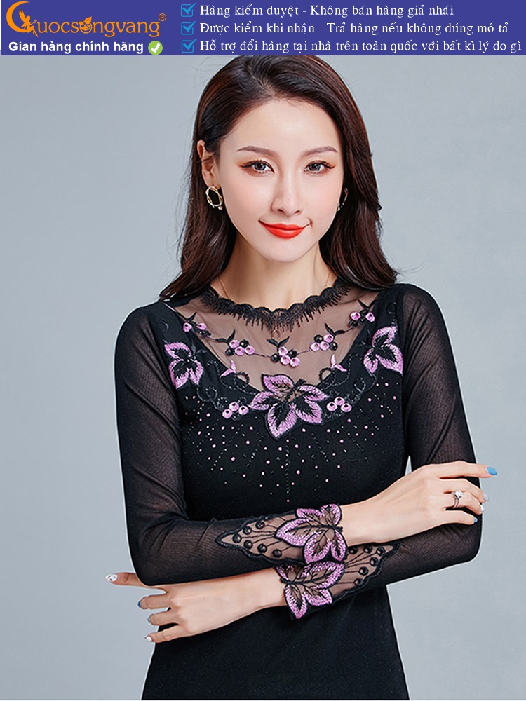 áo thun nữ thêu ren lưới dài tay GLA283