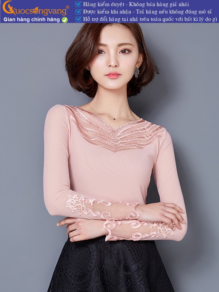 Áo thun nữ hai lớp dài tay cổ ren GLA253