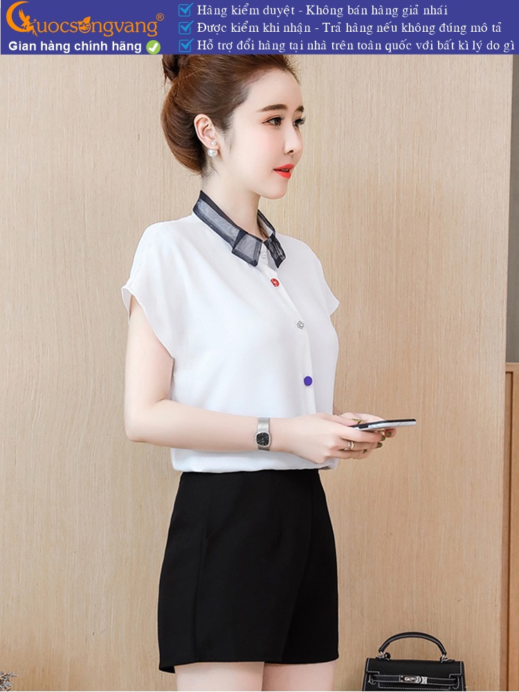 Áo sơ mi nữ có cổ không tay nút màu GLA274