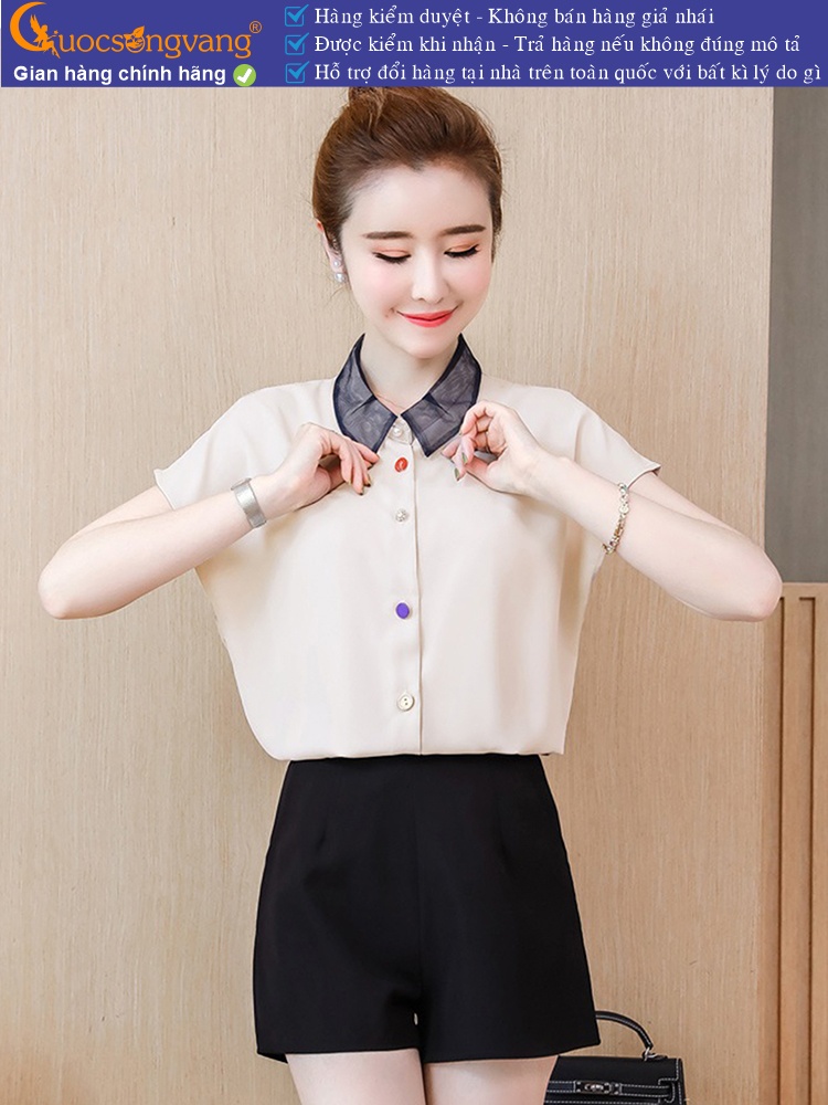 Áo sơ mi nữ có cổ không tay nút màu GLA274