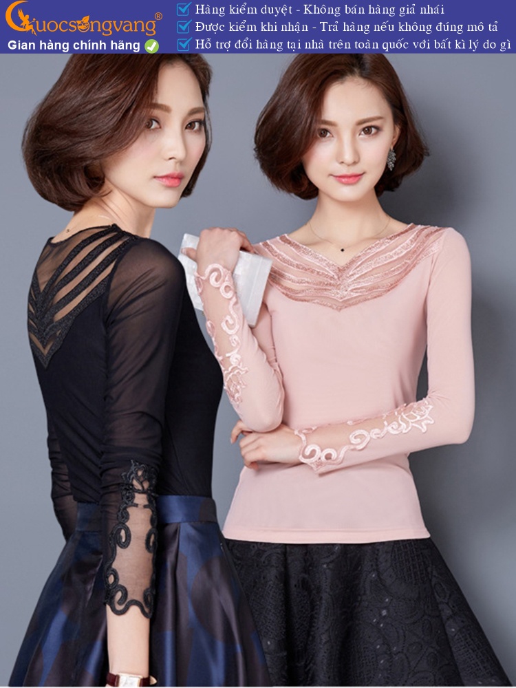 Áo thun nữ hai lớp dài tay cổ ren GLA253