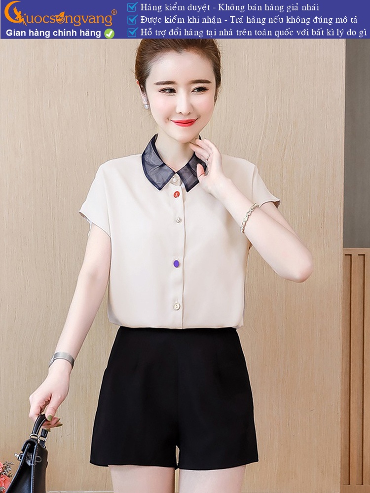 Áo sơ mi nữ có cổ không tay nút màu GLA274