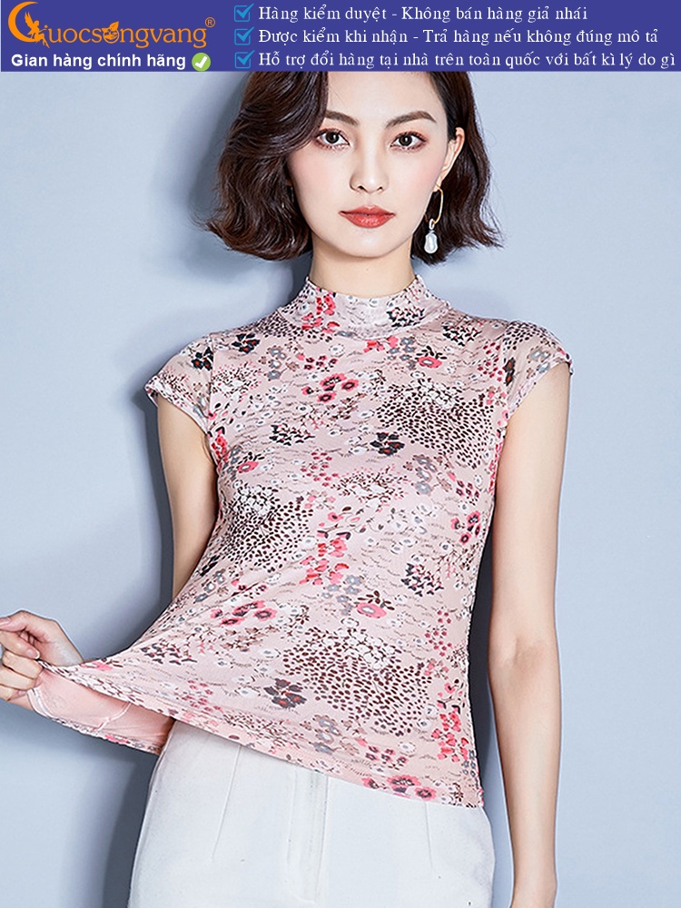 Áo thun nữ lưới in hoa trong lót cotton GLA277
