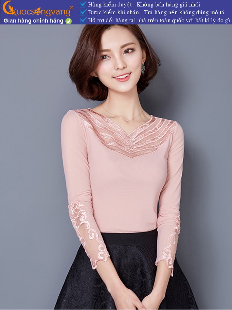 Áo thun nữ hai lớp dài tay cổ ren GLA253