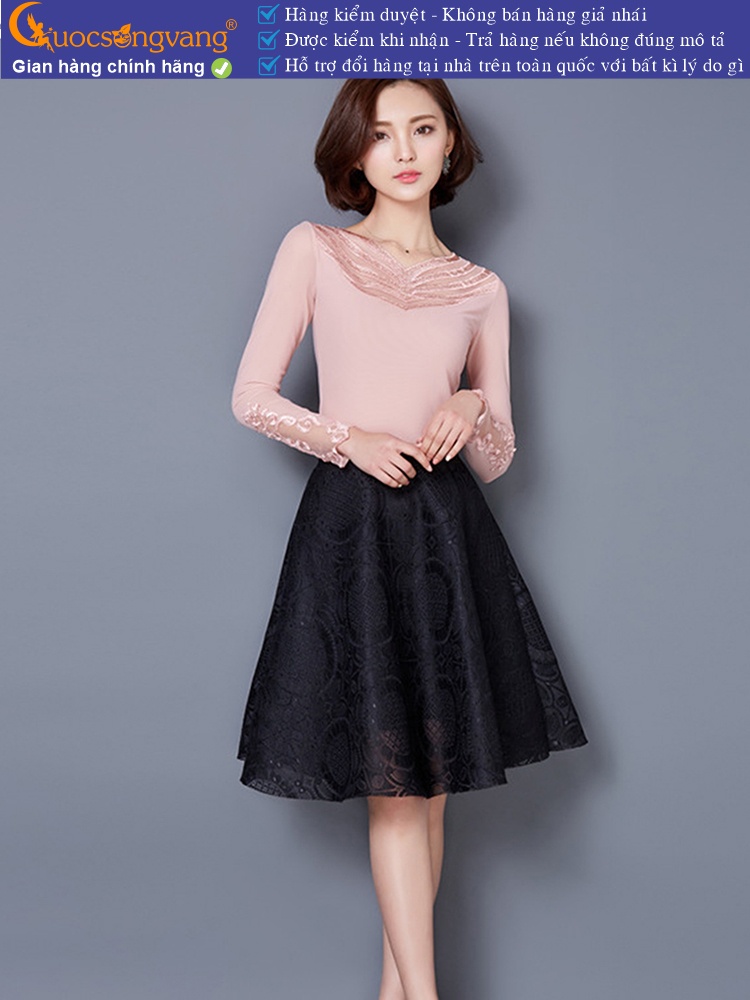 Áo thun nữ hai lớp dài tay cổ ren GLA253