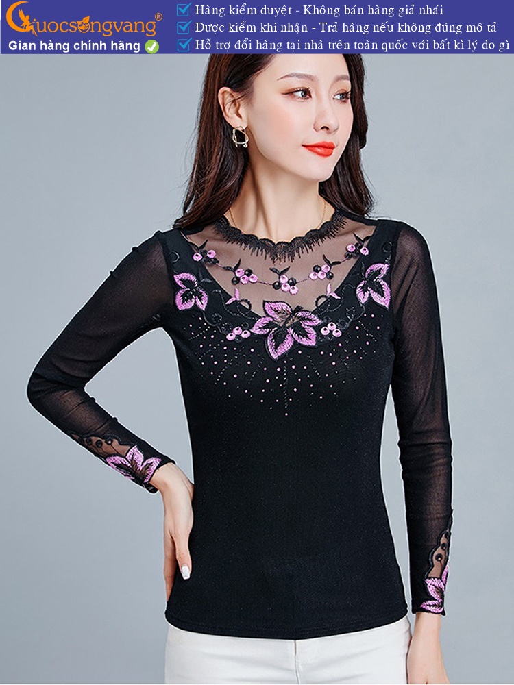 áo thun nữ thêu ren lưới dài tay GLA283